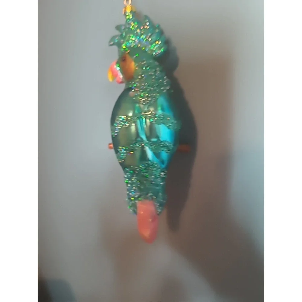 Lot 4 Blown Glass Bird Christmas‎ Ornaments Sparkly Glitter Parrot Owl Cardinal